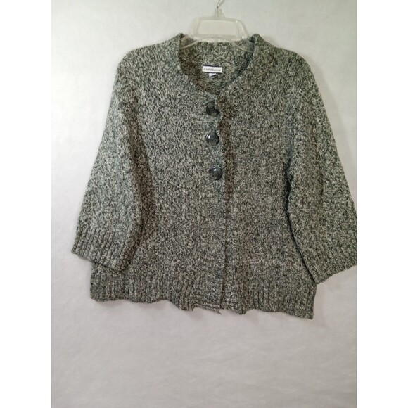 Croft & Barrow large Green White button up sweater 3/4  Mock Neck - Picture 7 of 11